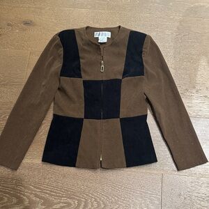 Jessica Howard Vintage Suede Patchwork Jacket – Brown & Black – Size 10